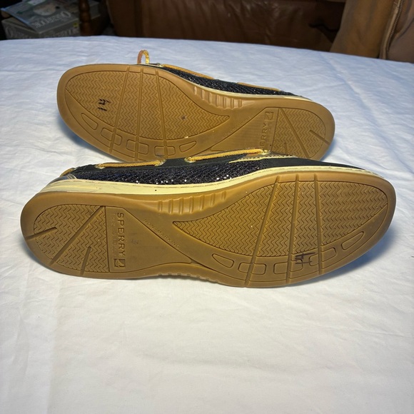 Sperry Women's Size 9 Black& Gold Angelfish Glitter Boat Topsiders Shoes Slip On - Picture 9 of 9